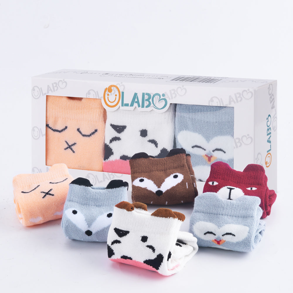 OLABB Toddler Socks Anti Slip Baby Kids Animal Crew Socks Non-Skid 6 P