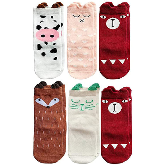 OLABB Baby Socks with Grips Anti Slip Cotton Crew Socks 6 Pairs Gift Set for Boys 4-6 years