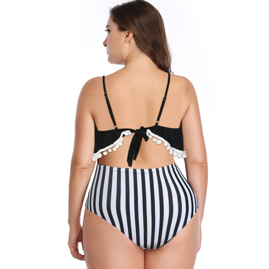 OLABB Two Piece High Waisted Swimsuits Vintage Flounce Tassel Trim Bikini Halter Swimsuits Set for Women