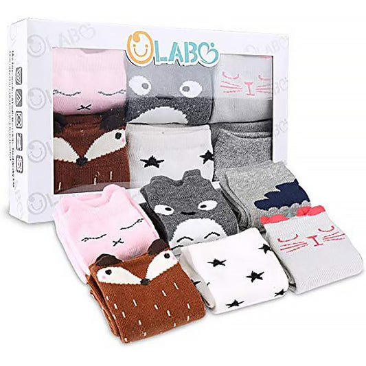OLABB Toddler Socks Anti Slip Baby Kids Animal Crew Socks Non-Skid 6 Pairs Gift Set