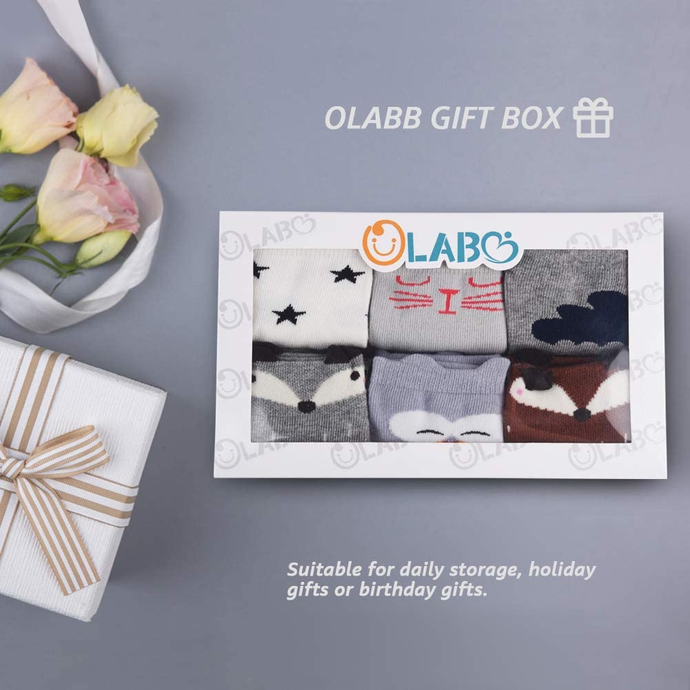 OLABB Toddler Socks Anti Slip Baby Kids Animal Crew Socks Non-Skid 6 Pairs  Gift Set