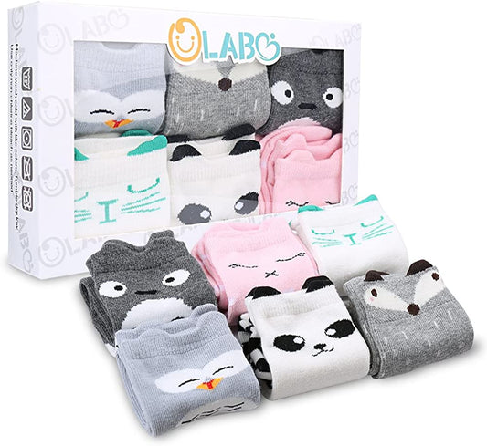 6 Packs Gift Set Unisex Baby Girls Boys Socks Knee High Stockings Animal Theme Socks