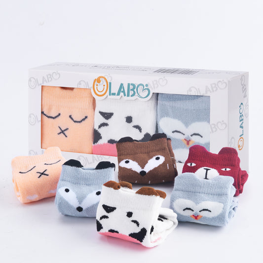 OLABB 6 Pairs Gift Set Toddler Socks Anti Slip Baby Kids Animal Crew Socks Non-Skid