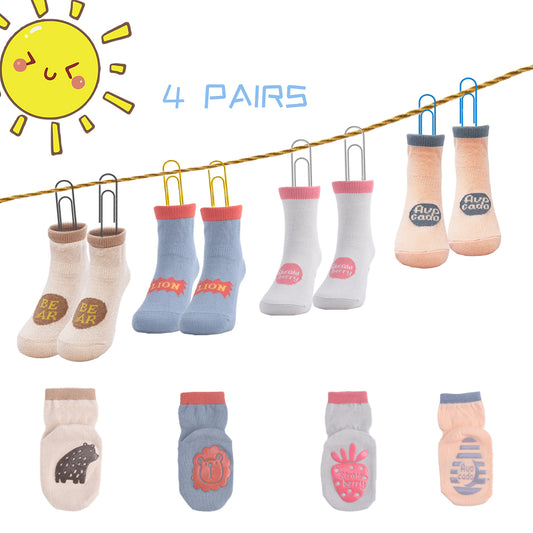 OLABB Baby Socks with Grips Anti Slip Cotton Crew Socks for Boys 1-3 years